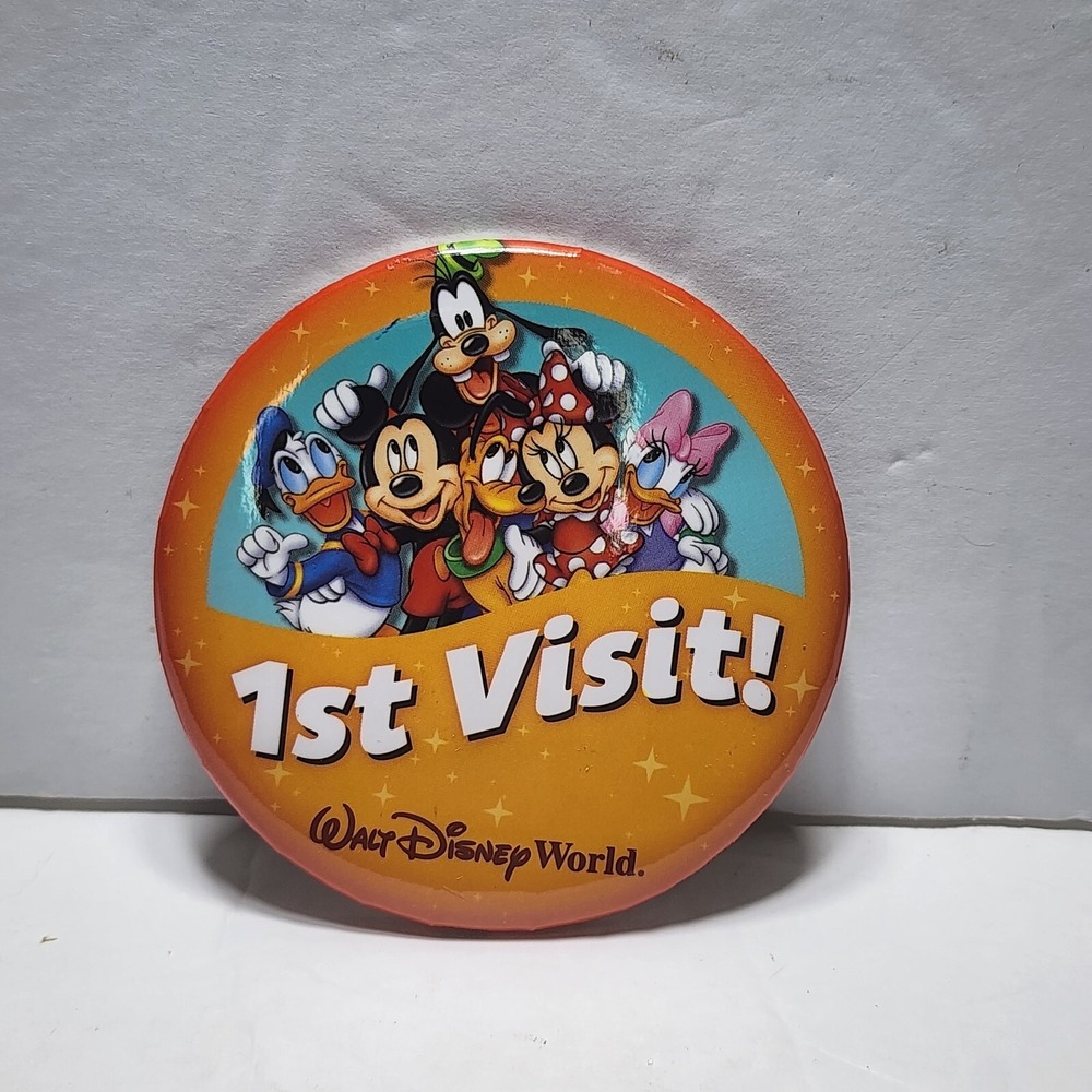 Walt Disney World 1st Visit Button Mickey Minnie Mouse Pluto Goofy Donald Duck